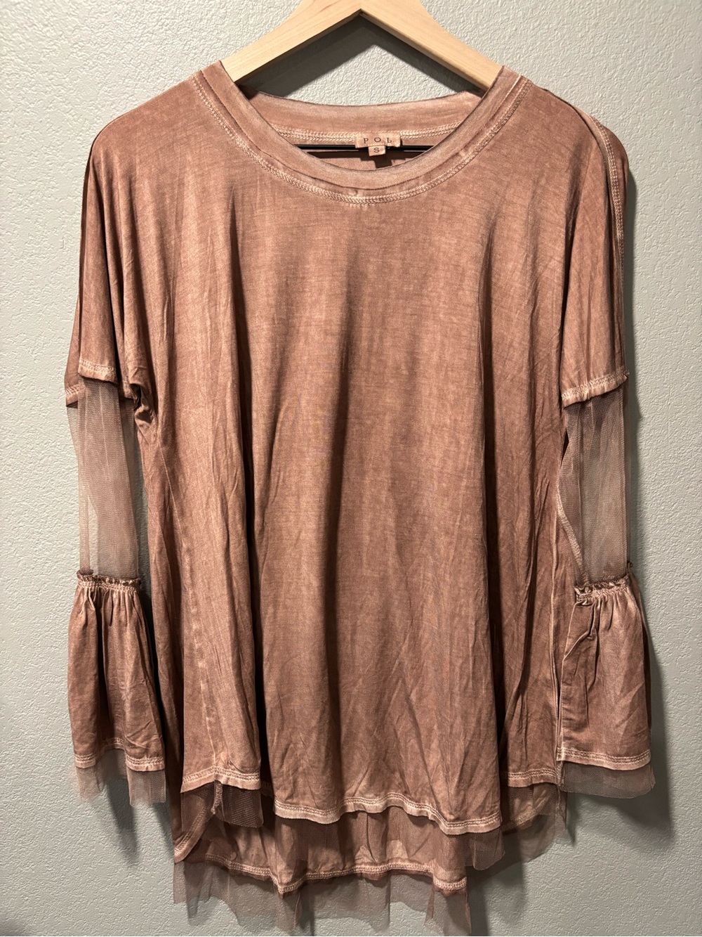 POL Women’s Dusty Rose Bell Sleeve Top with Sheer Insets